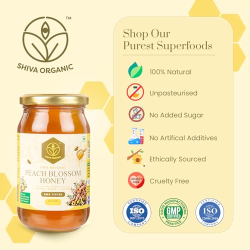 Image of Shiva Organic Peach blossom Honey -1 kg | 100% Raw and Pure | Natural and Original | No Added Sugar | Unprocessed Honey