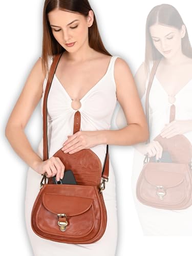 URBAN LEATHER Vintage Brown Genuine Leather Saddle Shoulder Crossbody Bags for Women, Handmade Women's Sling Cross Body Bag Handbags Saddlebag Purses, 10 inch3