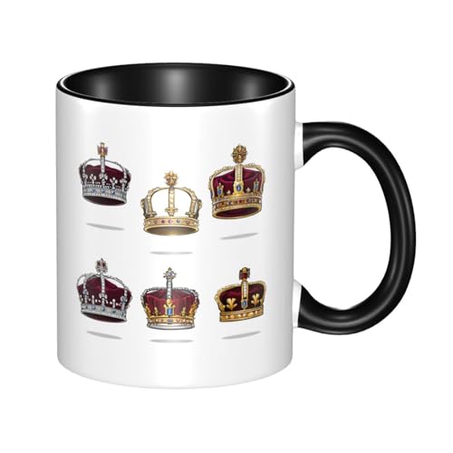 WBQLSL Taza de cerámica de doble color con corona inglesa, taza clásica de mango grande, adecuada para oficina y ocio en casa, apta para microondas