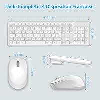 LeadsaiL Set aus kabelloser Tastatur und Maus, ultradünn und leise, französische AZERTY-Tastatur, volle Größe, 2,4 G, mit USB-Empfänger für PC, Laptop, Windows, Mac, Weiß – Ansicht 6