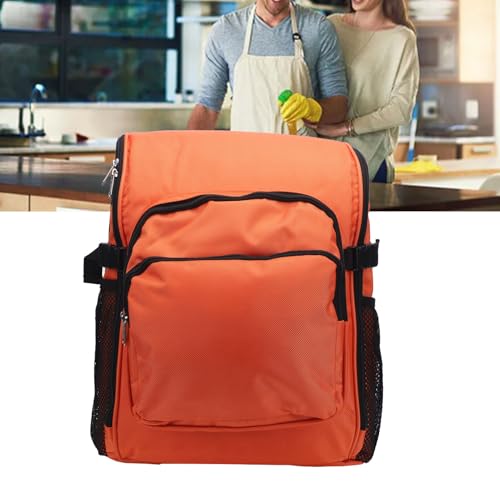 DUIMIMI Large Capacity Cleaning Tool Backpack for Housekeeping, Oxford Cloth, Anti Splashing, Multi Compartment, Cleaning Supplies Storage Bag 45x32x19cm, Full Opening Design (Orange) - Image 4