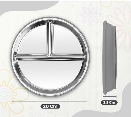 Image of NYALA Stainless Steel Baby Toddler Plates Silicone Suction, Non-Slip Baby Plates BPA Free,Unbreakable Dishwasher Safe (Grey)