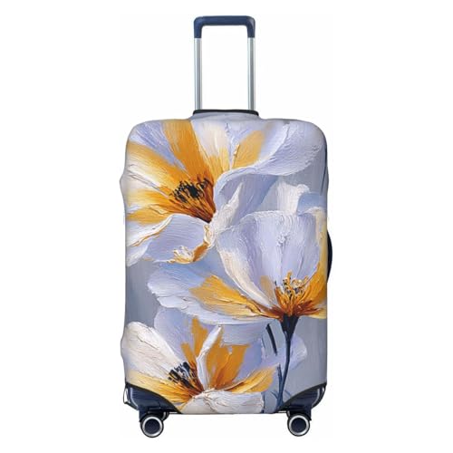 White And Gold Flowers Elegant Elastic Travel Luggage Covers Dustproof Scratch-Resistant Suitcase Protector Fit 22-24 Inch