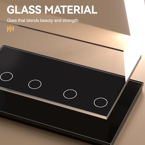 BSEED Doppelt DimmSchalter f&uuml;r LED-Lampen, Touch Lichtschalter aus Glas, Non-wifi Schalter 240V f&uuml;r eine perfekte Listimmungsvolle, 2 Fach 1 Weg Schwarz