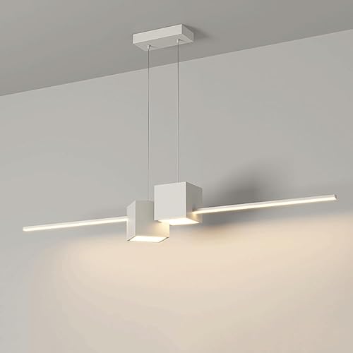 Candelabro LED moderno y simple de 32 W con atenuación remota moderna lámpara lineal, lámpara decorativa de techo ajustable en altura, adecuada para