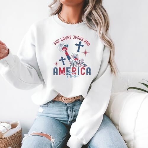 She Loves Jesus and America Too Sweatshirt, Jesus and America Sweatshirt, Statue of Liberty Sweatshirt, Patriotic Christian Sweatshirt, 4th of July Sweatshirt, Independence Day Fashion, USA Sweater2