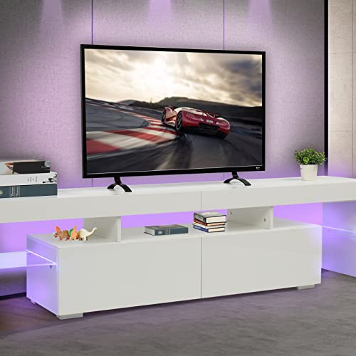 Bonnlo Led Tv Stand Modern Tv Stand With Led Lights For 75/80/82/86 Inch Tv, Tv Cabinet Media Storage Console Table With Drawer And Shelves For Living Room Bedroom Furniture #TOP5