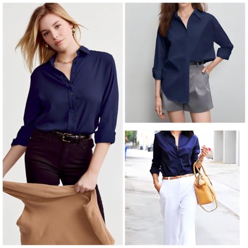 HOTOUCH Women's Button Down Shirts Long Sleeve Dress Shirt Slim Fitted Work Tops Collared Dressy Casual Business Blouses4