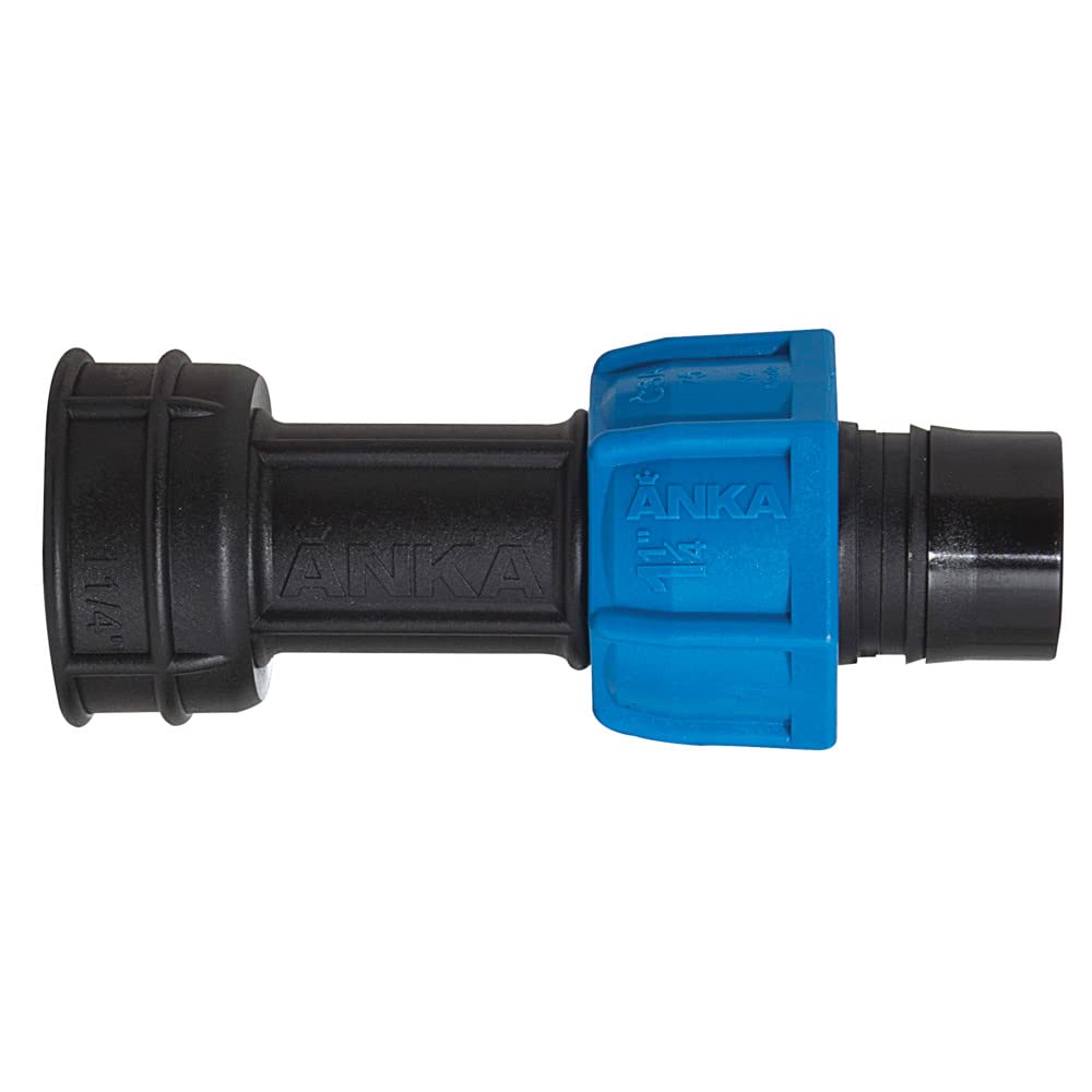 Watts AFA114 ANKA Series High Pressure Poly-Pipe Female NPT Adapter, 1-1/4" x 1-1/4" Black Fitting w/Blue Tapered Nut Seal, High Grade Glass Fiber Reinforced Nylon, Agriculture & Irrigation