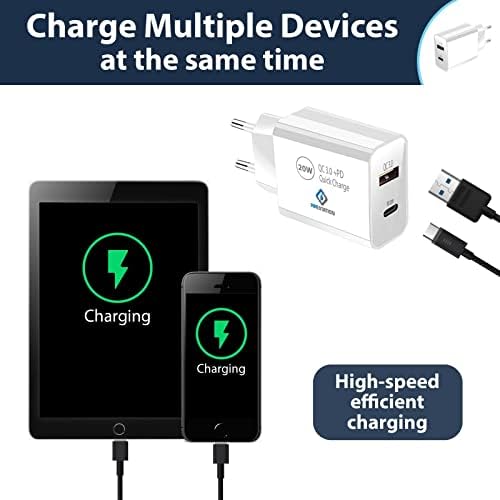Pipestation® 20W Holiday Charger European USB Plug EU Charger 2 pin 2-pin plug 2 Port USB Charger Travel Adaptor Phone Charger Abroad PD Plug Europe Plug Adapter EU Adaptor Battery Charging Type C