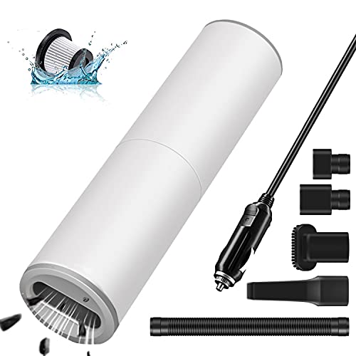 Portable Car Vacuum Cleaner, High Power 120W 7000Pa Mini Car Vacuum, Car Interior Cleaning with Wet or Dry, 15 Ft Corded（White）