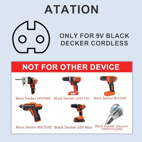 Solopen Carregador de fonte de alimentação de 9V compatível com chave de fenda sem fio Black and Dec