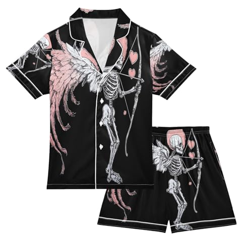 senya Pajama Sets Silky Button Down Nightwear Sleepwear Size 5-14 Years Swing Skeleton