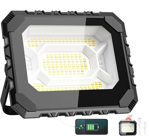 120W Foco LED Recargable Solar, 5 Modos Luz de Trabajo Portátil USB 16000 lm, Foco LED Bateria 16000 mAh, IP66 Impermeable foco solar portatil Magnética para Camping, Trabajo, Pesca, Emergencia