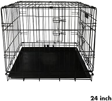 Small Dog Crate Cat Puppy Training ,Folding Metal Crate Small 24 Inch Dog Cage Animal Transport with Solid Tray 2 Doors 4 Locks (24-inch)