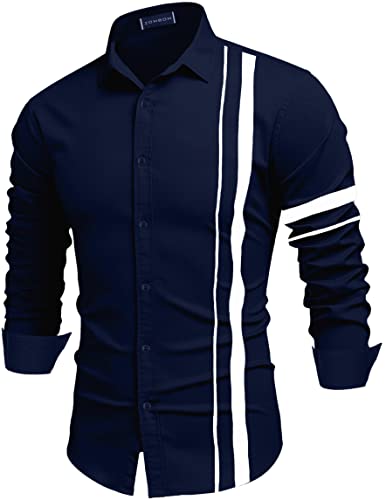 Image of Zombom Men Cotton Polyester Blend Regular Fit Striped Full Sleeve Casual Shirt