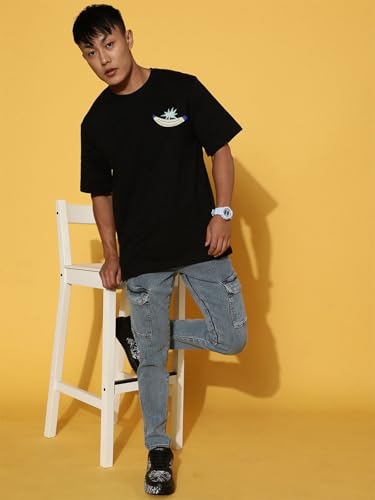 Image of Veirdo Pure Cotton Oversized Loose Fit Drop Shoulder Graphic Printed Men's Half Sleeve T-Shirt (Sizes: S to 2XL)