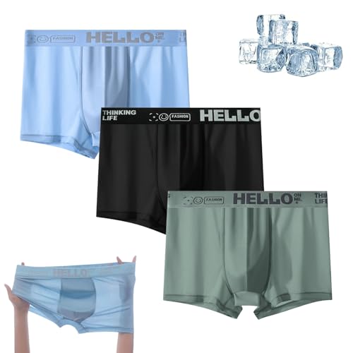Hello Ice Underwear for Men, Hello Ice Underwear for Men Boxer Briefs, Low Rise Ice Silk Mens Ultra Thin Cooling Boxers