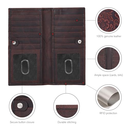 Oak Leathers Leather Wallet for Men Women - RFID Slim Minimalist Long Bifold Wallet - 12 Credit Card Holder 2 ID - Gifts for Him, Her3