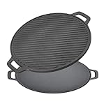 Warmiehomy Cast Iron Griddle Pan, 32cm Double-Sided Pre-Seasoned Reversible Cast Iron Skillet Round Non-Stick BBQ Grill Pan for Gas Hob, Stovetop, Electric, Induction & Oven Safe