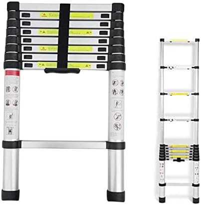 Telescoping Ladder 8.5ft Aluminum Folding Ladder 330lbs Max Load Lightweight Portable DIY Ladder for Home, Office, Folded Height 2.36ft Space Saving Multi-Purpose Straight Extension Ladder