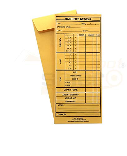100 Cashier Depot EZ400 Cashier&#39;s Deposit Report Envelope, 4 1/8" x 9 1/2", Premium 24lb, 100 Envelopes (Gum Flap)