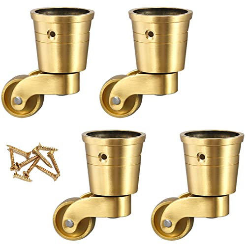 4個パック ソリッドブラス製 回転キャスター ヴィンテージ 360° ユニバーサル 家具 ソファ 椅子 キャビネット用 耐荷重50kg/キャスター ネジ付き ゴールド (パターン-E)