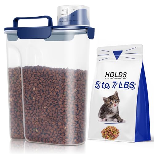TBMax Large Cat Food Storage Container, Portable Dog Food Container with Upgraded Large Spout and Cup, Travel Pet Food Storage Dispenser for Kibble Storage, Bird Seed Container - Dark Blue