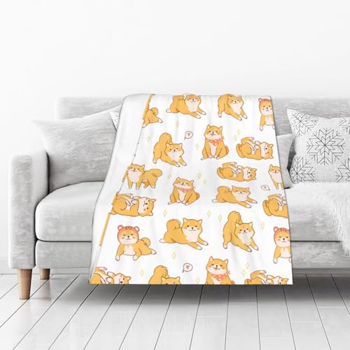 KEDDJI Motif de Chiens Shiba Inu Mignons Couverture Chaude en Flanelle Polaire Douce et Moelleuse comme Couverture de lit/draps de lit 102 x 127 cm