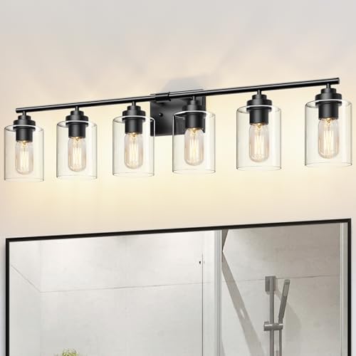 Image of SKEJAO Bathroom Vanity Light Over Mirror,Vanity Light for Bathroom,Bathroom Light Fixture Wall Sconce Lighting for Bedroom,Living Room (Black, 6-Light)