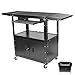 AV Cart with Locking Cabinet Adjustable Height Rolling Media Cart for Computer Laptop Projector Printer with Pullout Keyboard Tray Cord Management