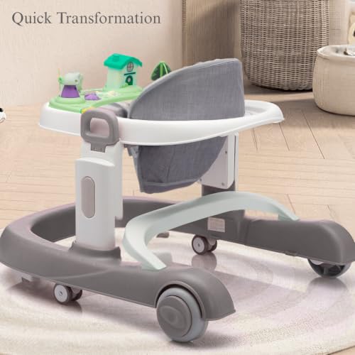 Image of Little Olive Baby Walker for Kids | Adjustable Height Baby Walking Support with Interactive Activity Toy Tray, Comfortable Padded Seat & Smooth Multi-Directional Wheels | Walker for Baby Boys & Girls - Grey