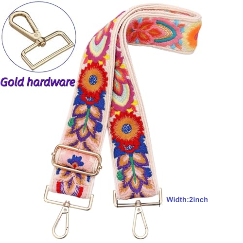 Image of Wide Purse straps Crochet Flower replacement crossbody for Handbag Adjustable Embroidery Knit Guitar Shoulder strap