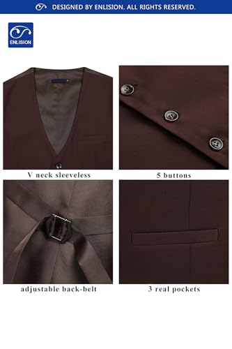 Image of Enlision Men's Suit Vest Business Formal Dress Waistcoat Solid Color Vest for Suit or Tuxedo