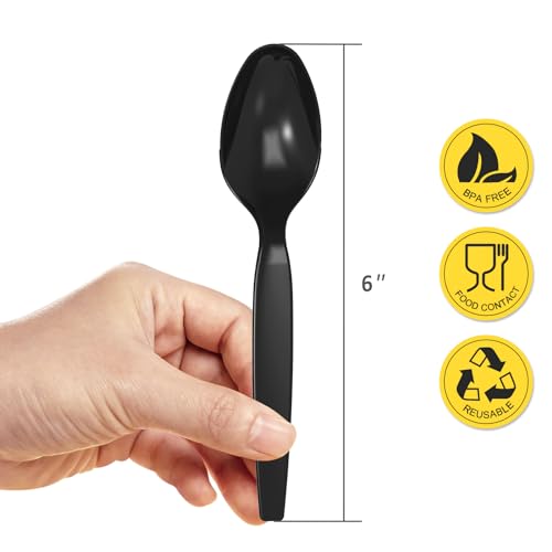 POSATE Heavyweight Plastic Spoons, Black, Pack of 100, Disposable Utensils for Party Supply - Thumbnail 2