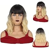 Tipo: peluca para mujer. Aprox. 14 pulgadas de largo, 8 onzas de peso. Peluca sintética ondulada con flequillo. El color es negro a rubio. Ideal para principiantes y aficionados a la peluca.