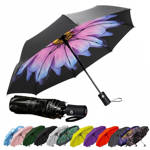 SIEPASA Compact Travel Umbrella - Windproof Auto Open/Close, Small Folding Umbrella for Rain - Lightweight & Durable with Fiberglass Frame, Waterproof Canopy - Fits Backpack, Purse, Suitcase. (Glaze)
