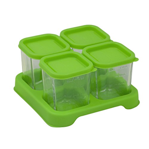 Green Sprouts Reusable Baby Food Glass Containers Freezer Cubes (4oz/4pk)-Green