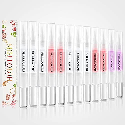 Shelloloh 12 Pcs Cuticle Oil Pen for Nails 5ML Portable Nail Moist and Treatment Vitamin E Cuticle Revitalizing Oil Pens for Nail Strengthener Nail Care Kit