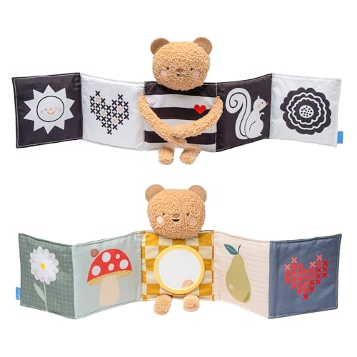 Image of Taf Toys Double-Sided Sensory Montessori Baby Book for Newborns - Soft Plush Bear Tummy Time Toy- High Contrast Black & White/Newborn Toys 0-3/0-6 Months - Baby Mirror - Perfect