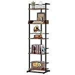 Hosfais Book Shelf Narrow Bookshelf: 5 Tier Wood Bookcase with Metal Edge Protection Industrial Modern Bookshelf Book Storage Organizer for Living Room Bedroom Home Office (Rustic Brown)