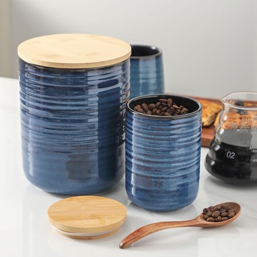 HASENSE 80oz Ceramic Food Storage Jar with Airtight Bamboo Lid – 7.5 Inch Large Kitchen Canister for Coffee, Sugar, Flour, Tea, Snacks – Wide Mouth Blue Container for Pantry Organization by HASENSE - Used condition - Image 5