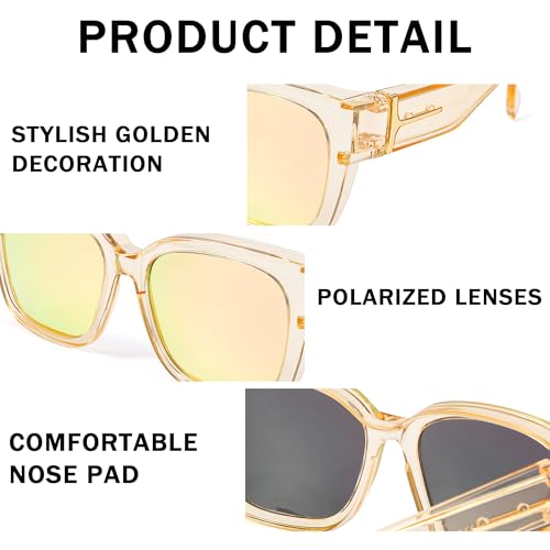Image of SIPHEW Mirrored Sunglasses Polarized Fit Over Glasses for Women - Trendy Large Square w UV400 Protection Sun Glasses