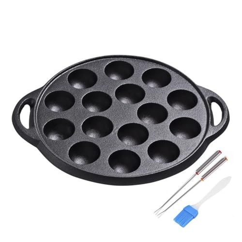 AIMALL 15-Cavity Cast Iron Poffertjes Pan with Handles - Mini Dutch Pancake Maker, 15-Hole Cast Iron Cooking Pan, Compatible with Induction Stove, Easy Clean-Up