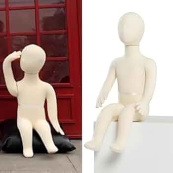 木製トルソー　大小2点セット　③ 子供11歳 芯地張りトルソー 木目調可動腕付 木製キャップ