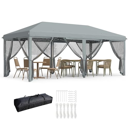 Outsunny 3 x 6m Pop Up Gazebo, Outdoor Canopy Shelter, Marquee Party Wedding Tent with 6 Mesh Walls and Carry Bag, Grey