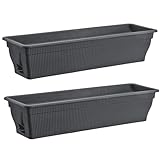 BURI Lot de 2 jardinières 80 cm Réservoir d'eau anthracite 18 l - Résistante aux intempéries Jardin et balcon - Gris