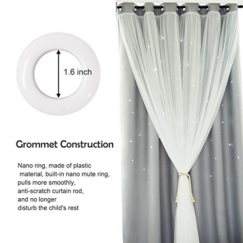 Unistar 2 Panels Stars Blackout Curtains For Bedroom Kids Baby Window Curtain Double Layer Star Cut Out Living Room Decor Wall Home Decorations Curtain,W52 X L63 Inches,Grey #TOP5