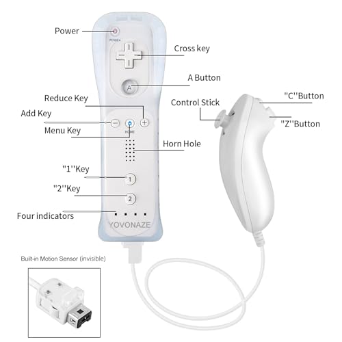 Image of Compatible with Nintendo Wii Controller, Wii Remote with Nunchuck and Nunchuck Controller with Silicone Case and Wrist Strap for Wii and Wii U, Included 2 AA Batteries (White)