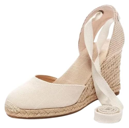 Wedge Sandals For Women Closed Toe Platform Lace Up Ankle Strap High Heel Sandals